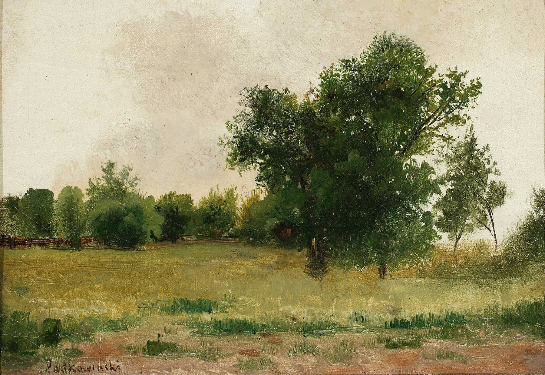 Landscape view with trees and river, oil on canvas by Władysław Podkowiński