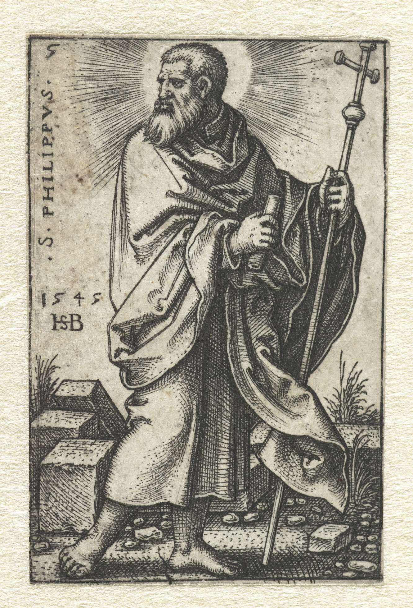 Engraving by Hans Sebald Beham depicting a serene figure with a subtle smile