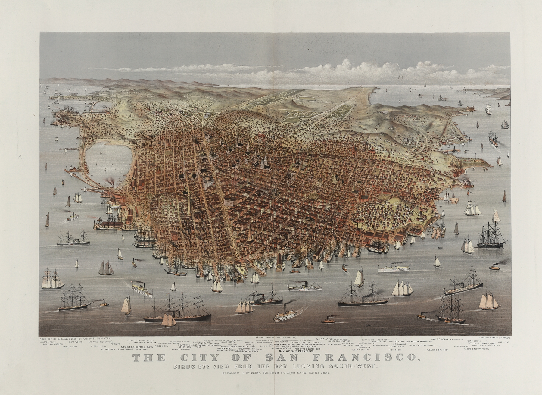 Oil on canvas by Charles Richard Parsons depicting San Francisco's bay and city.