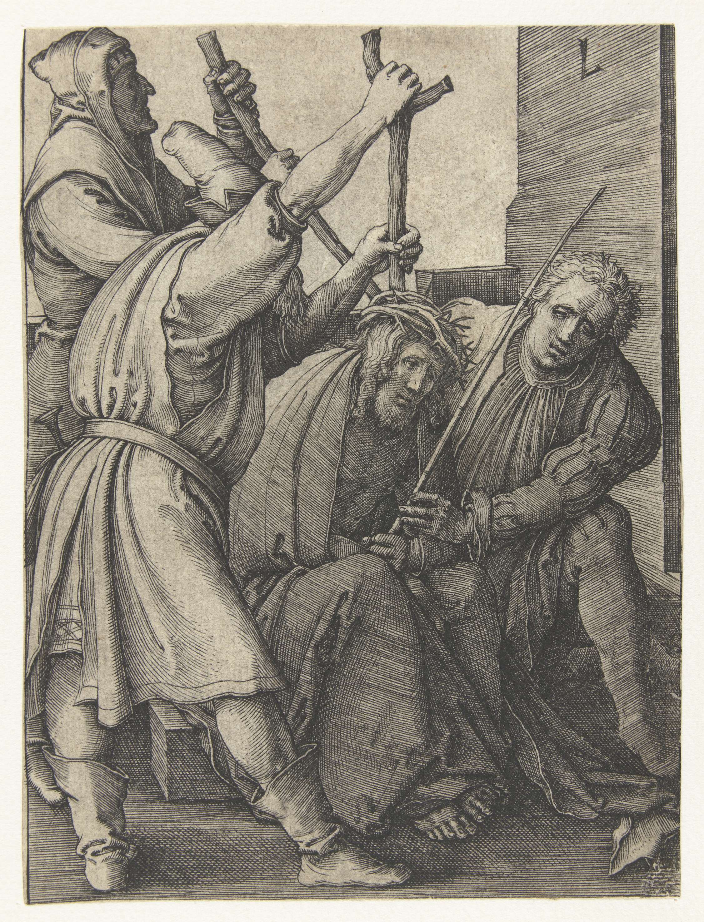Engraving by Lucas van Leyden depicting Christ with a crown of thorns