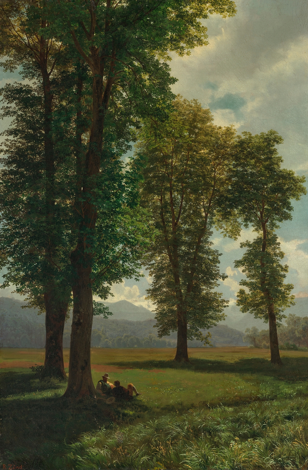 Landscape of a sunny meadow by Robert Zünd, oil painting