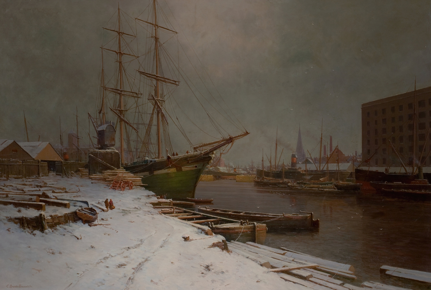 London Harbor in the Snow, oil on canvas by Charles Brooke Branwhite