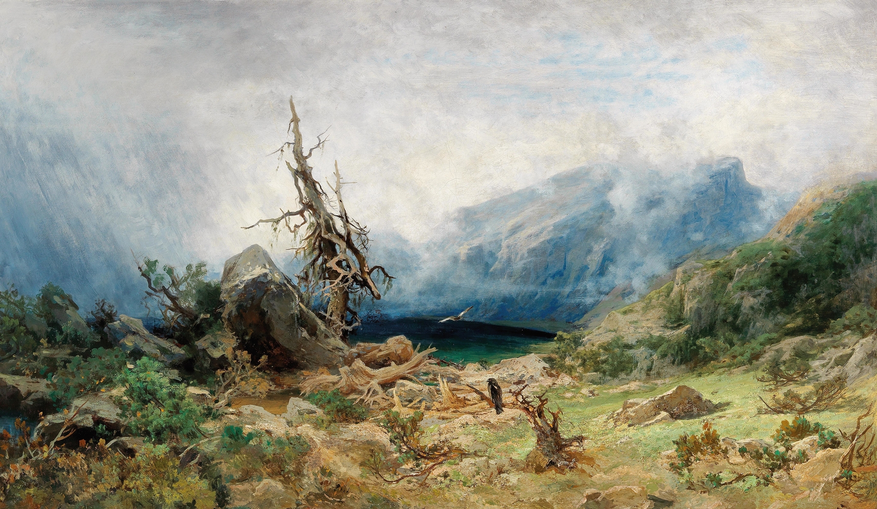 Landscape with rolling hills and clouds, oil painting by Julius Eduard Mařák