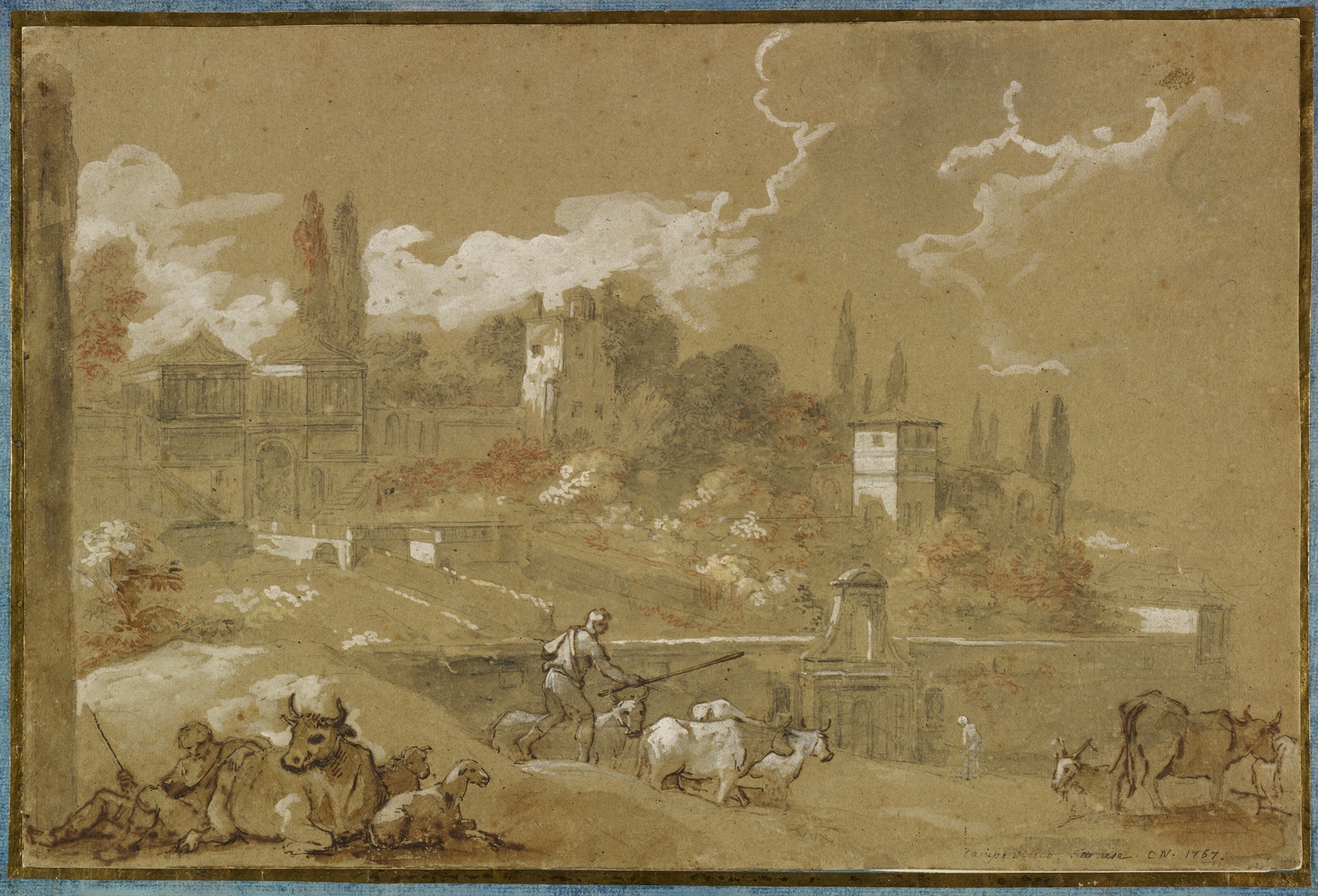 View of Campo Vacino, Rome by Charles Joseph Natoire, oil on canvas depicting ancient ruins at sunset