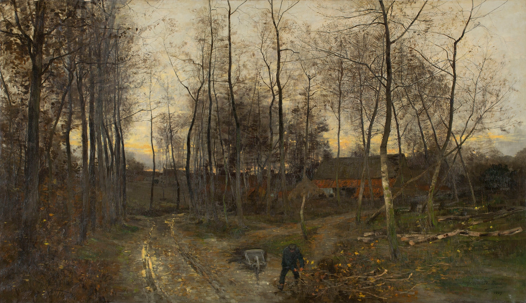 Landscape depicting cart tracks on textured earth by Gustave Den Duyts, 1889