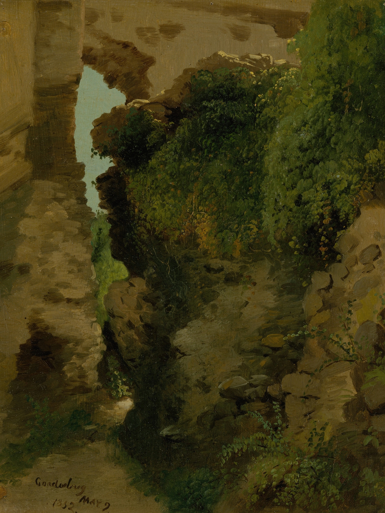 Landscape by James McDougal Hart, depicting clouds and trees in soft pastels, oil painting