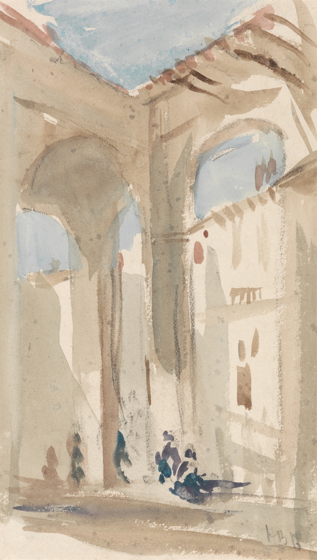 oil painting by Hercules Brabazon Brabazon featuring a colonnade with sunlight and shadows