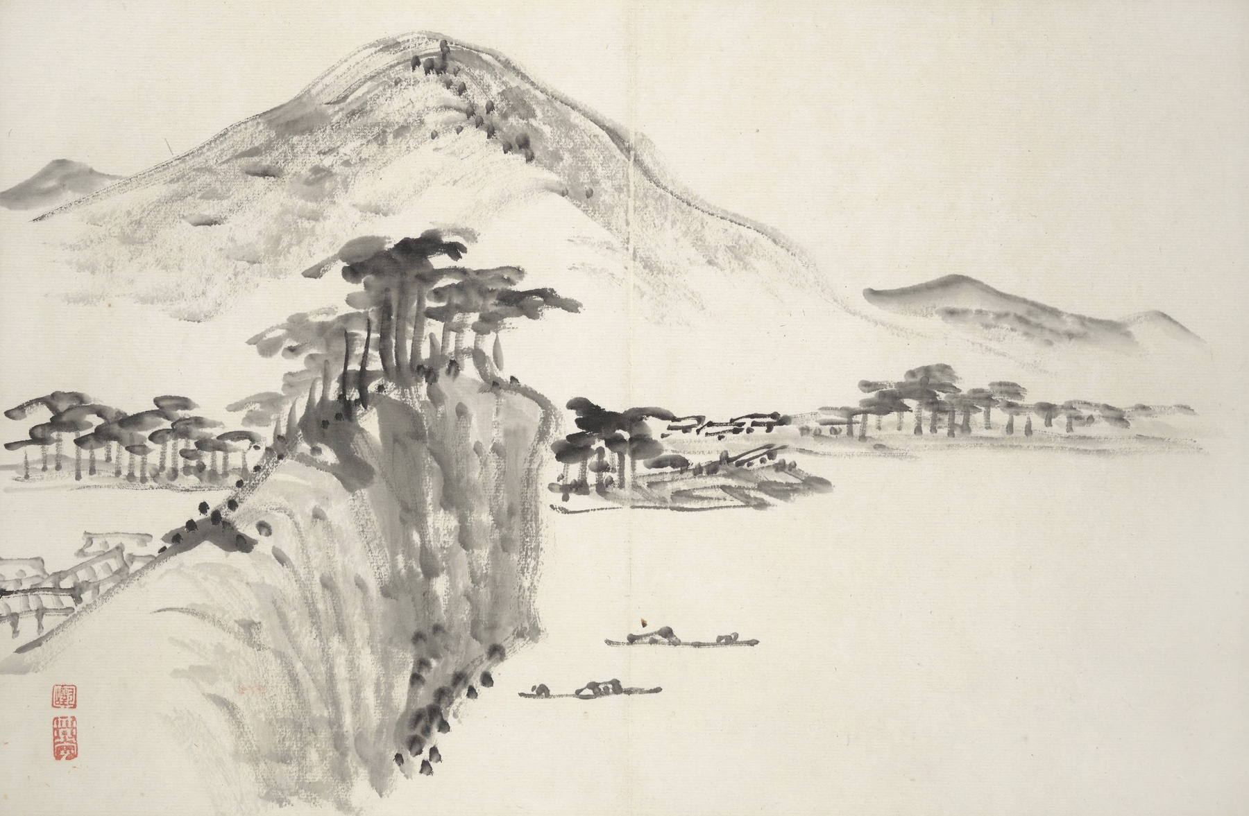 Abstract ink painting by Hine Taizan, 1850, featuring swirling patterns and dark hues.