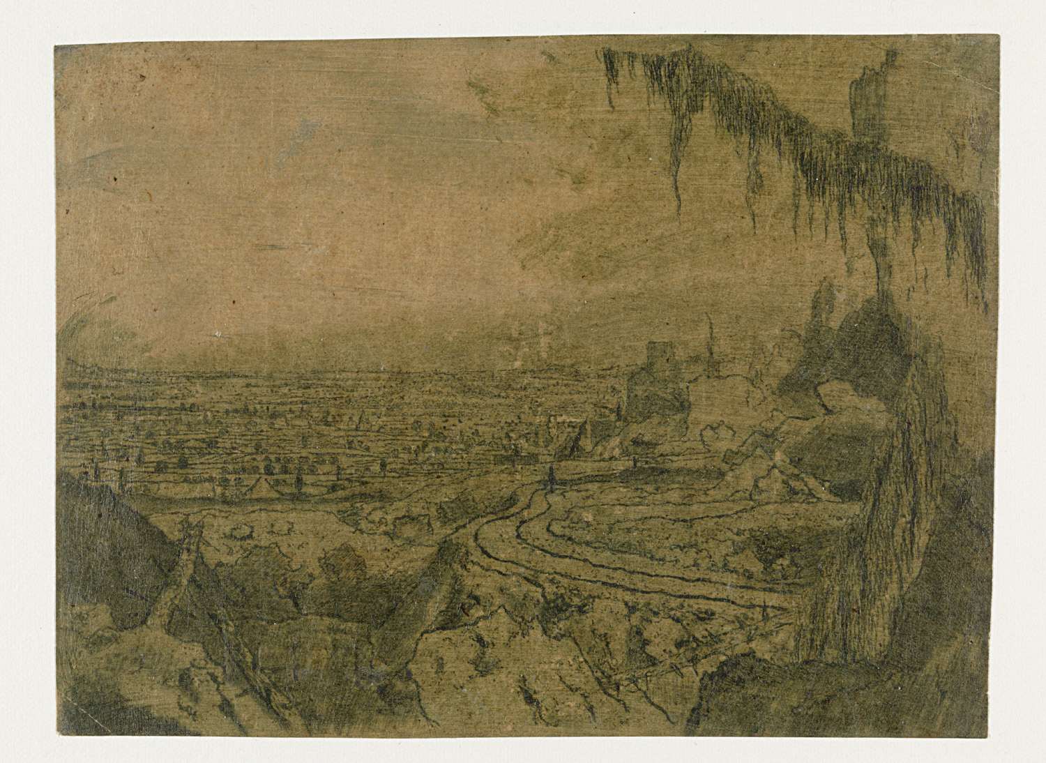 Distant View with a Road and Mossy Branches, by Hercules Segers, public domain
