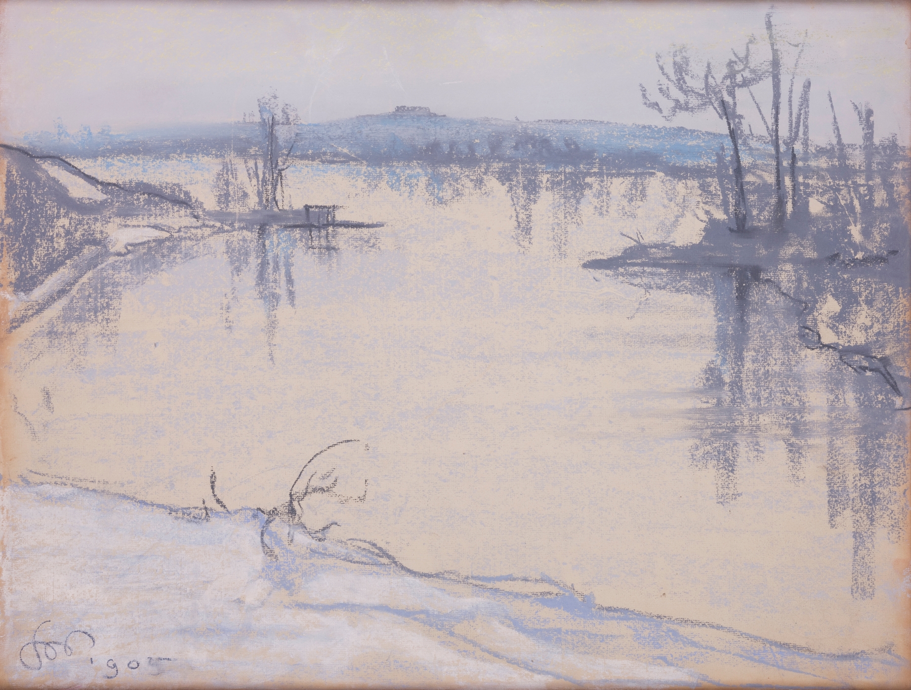 Landscape of the Wisła river near Kraków by Stanisław Wyspiański, oil painting