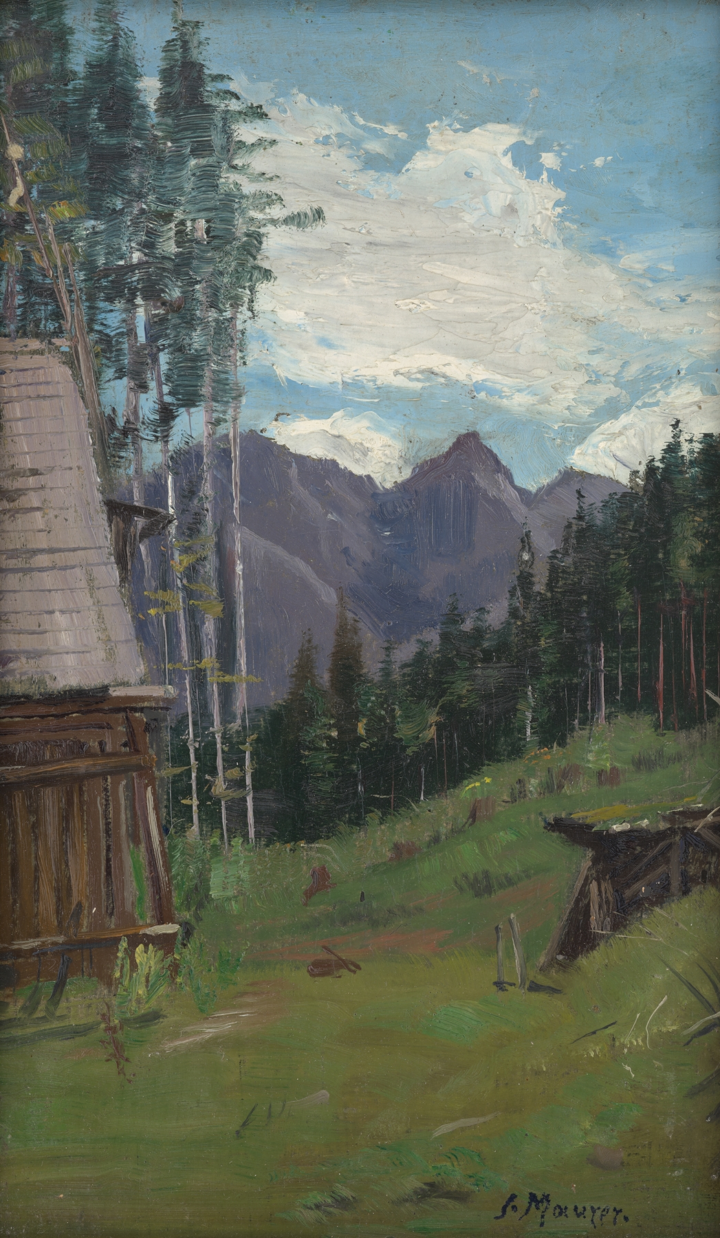 Mountain landscape in oil on canvas by Serafin Maurer