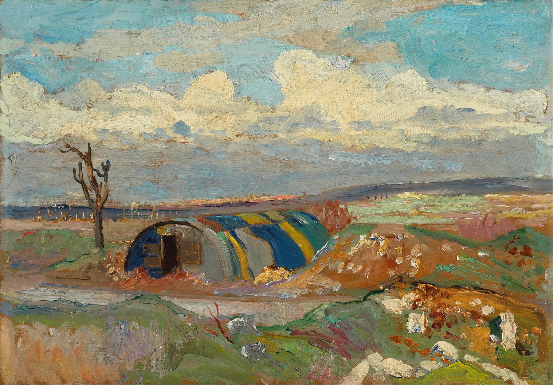 Landscape with a lone figure in a desolate scene by Maurice Galbraith Cullen, oil painting.