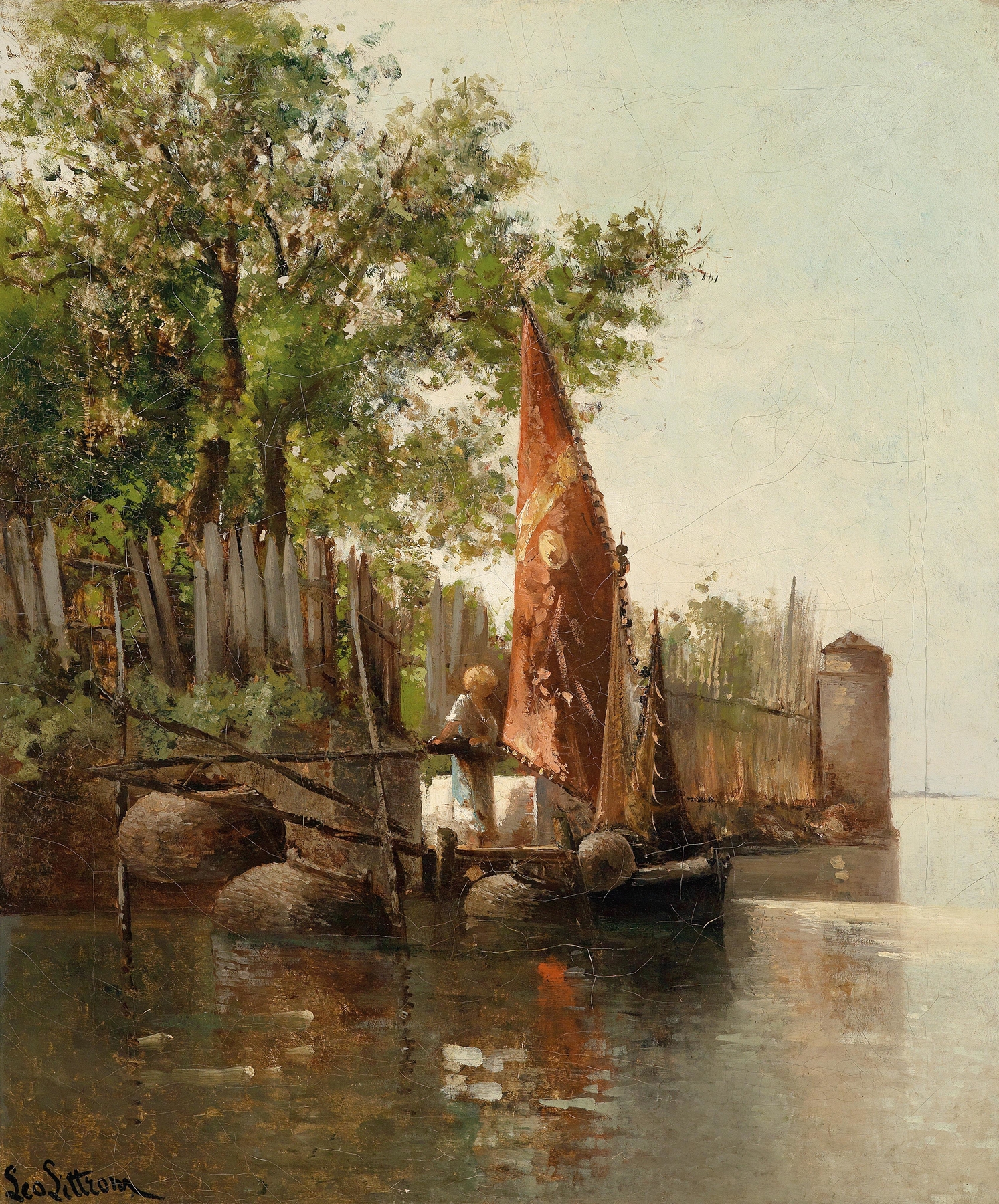 Lagoon scene with water reflections, oil on canvas by Leontine von Littrow
