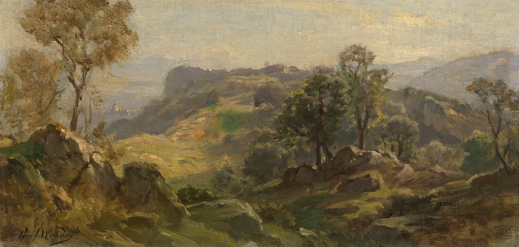 Landscape featuring lush greenery and a winding road by Paul Weber, oil painting
