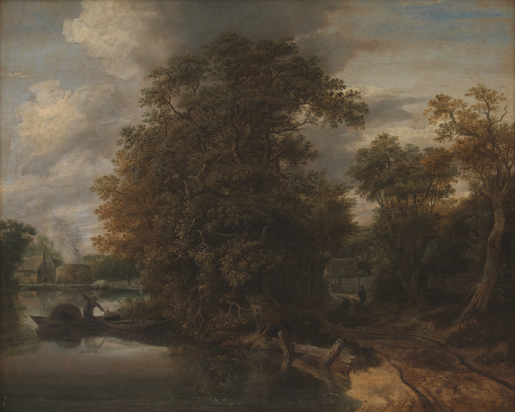 Landscape by Cornelis Gerritsz Decker, oil on canvas depicting a river and limekiln