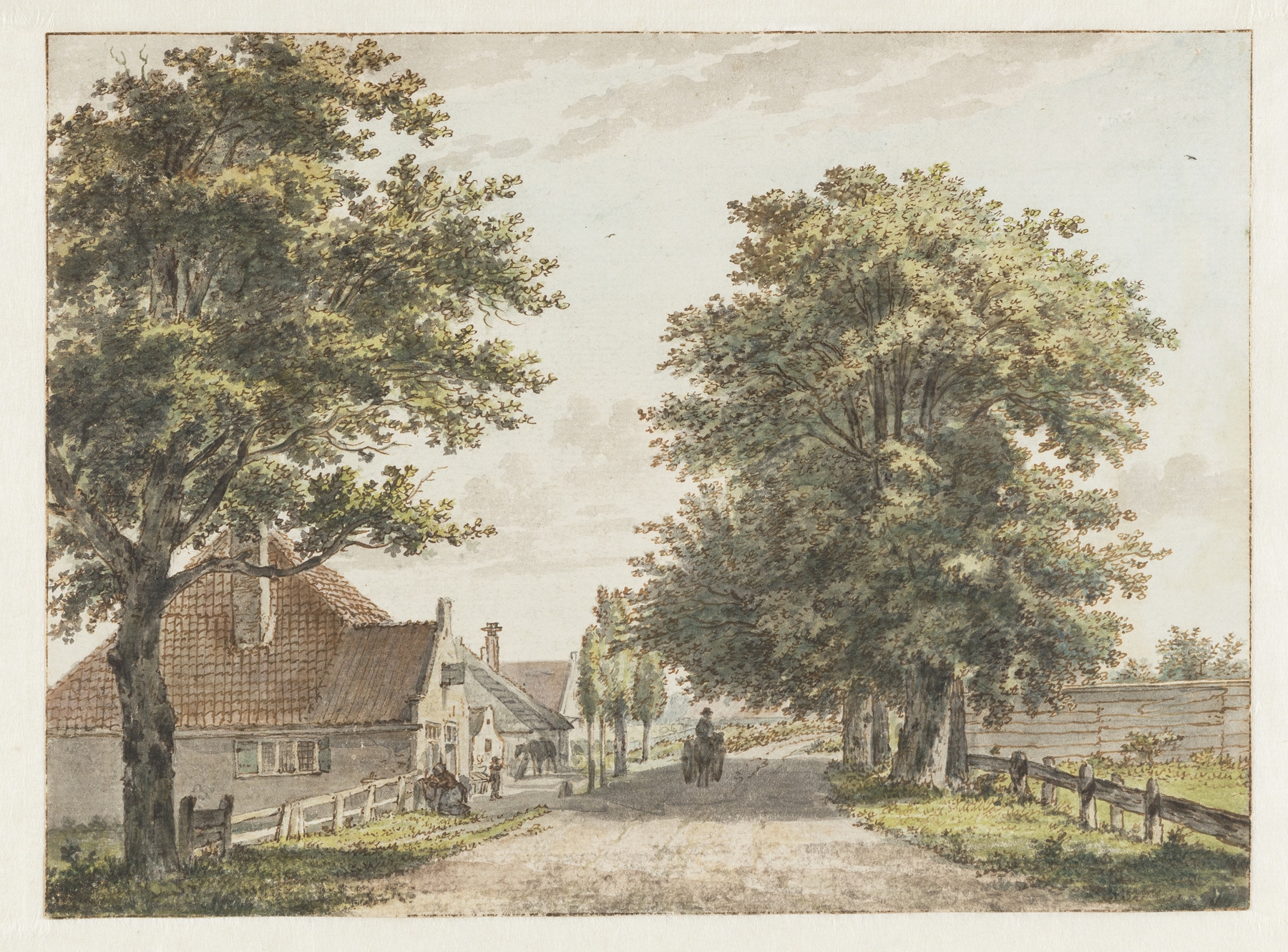 Landscape oil painting by Wybrand Hendriks depicting thatched-roof houses and a winding path
