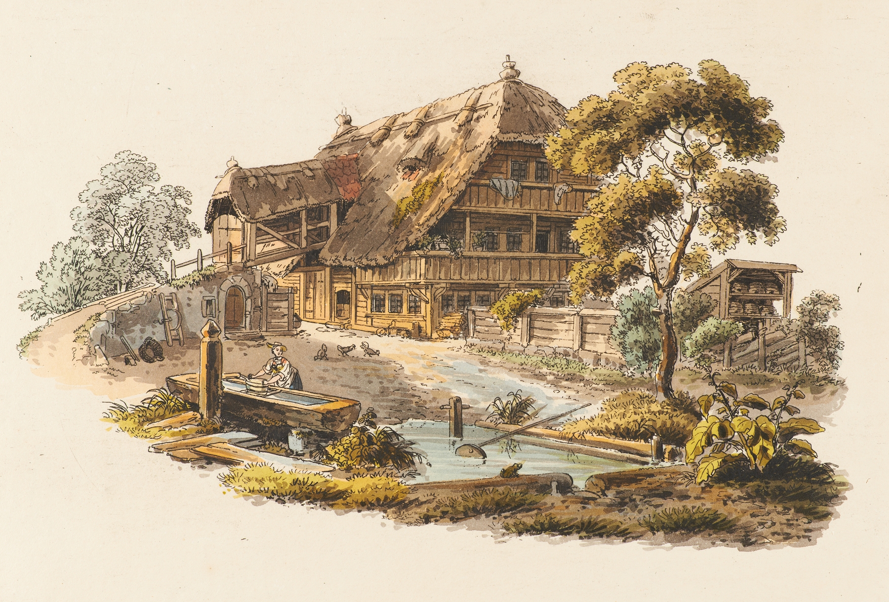 Bauernhaus bei Wichtrach by Gabriel Lory the older, realism, depicting a rustic farmhouse.