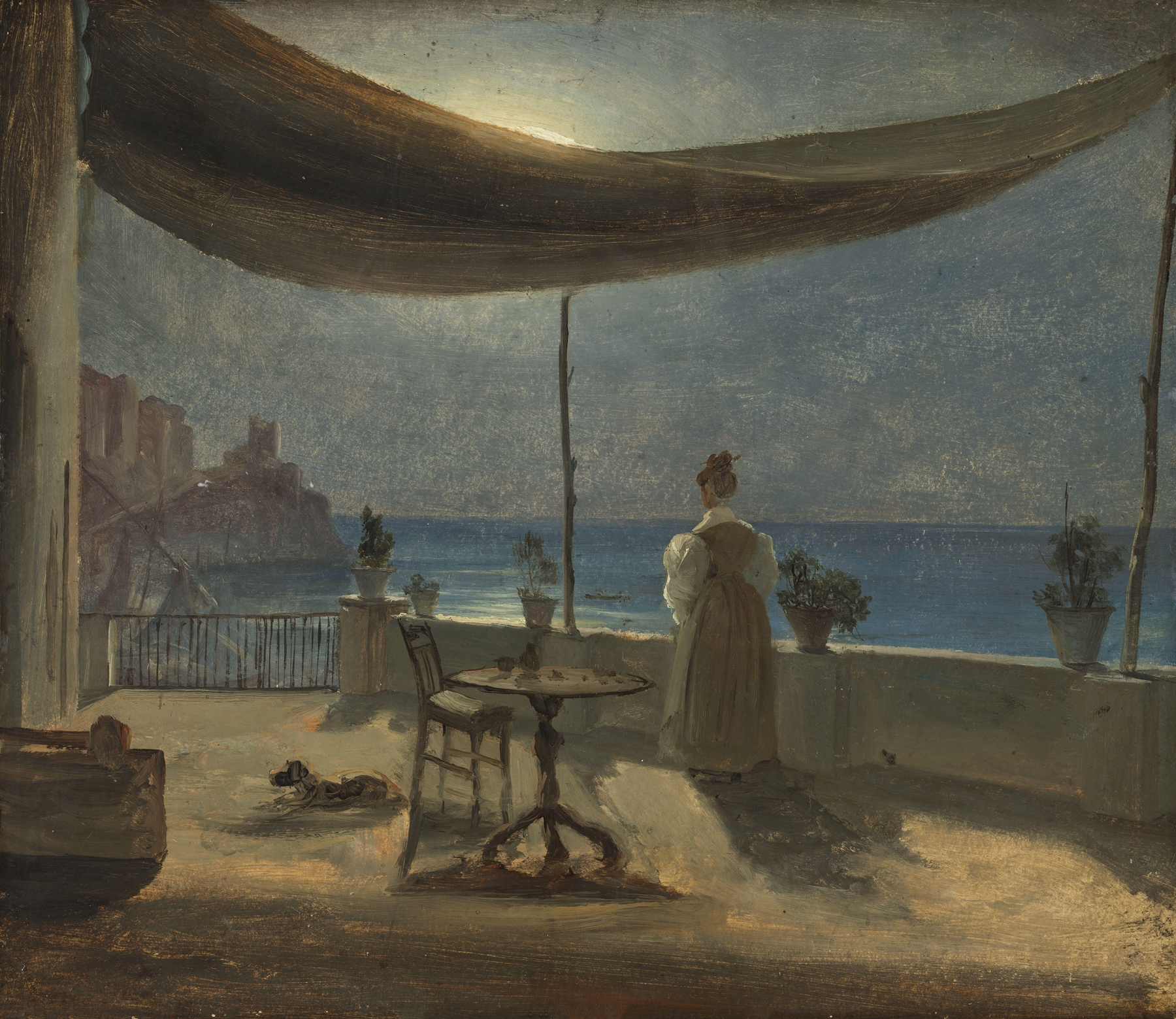 A Terrace in Amalfi in Moonlight, oil on canvas by Thomas Fearnley