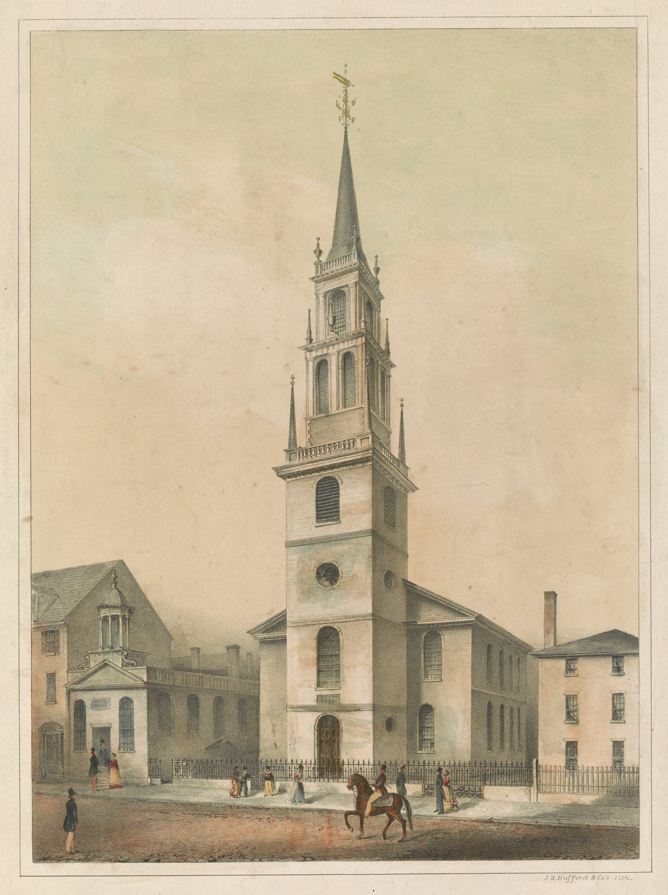 Christ Church, Boston – erected A.D. 1723 – this church contains the first ring of bells cast for North America, by John H. Bufford's & Sons, public domain