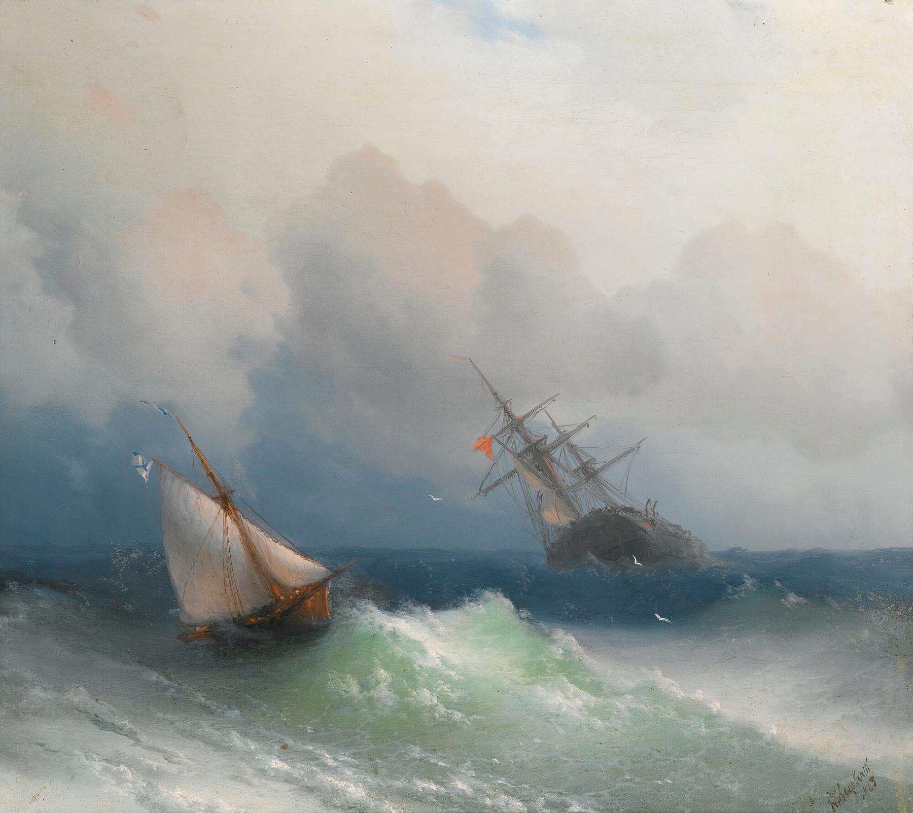 Two Ships At Sea, by Ivan Konstantinovich Aivazovsky, public domain