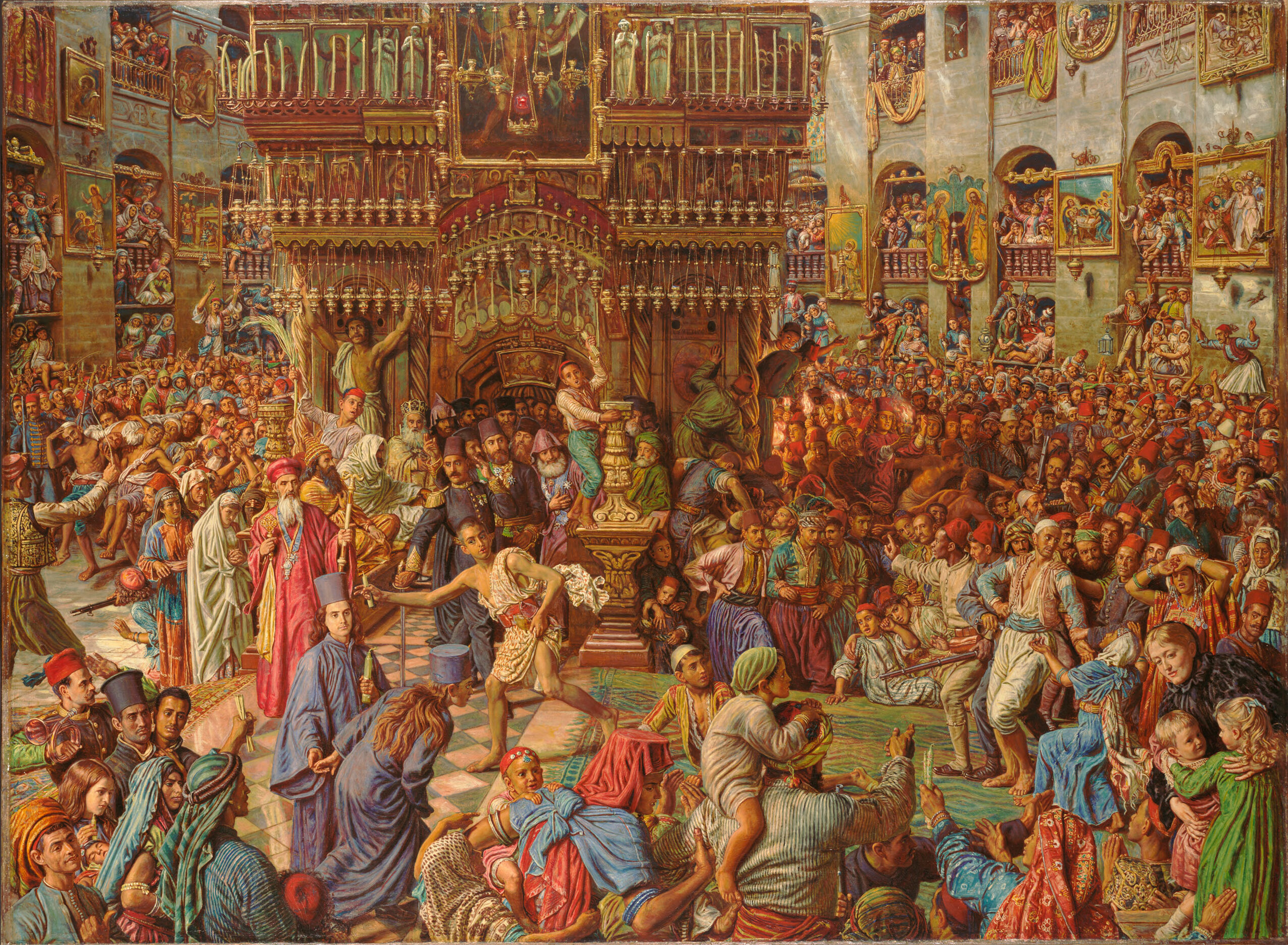 The Miracle of the Sacred Fire, resin by William Holman Hunt, depicting a crowd illuminated by sacred flames.