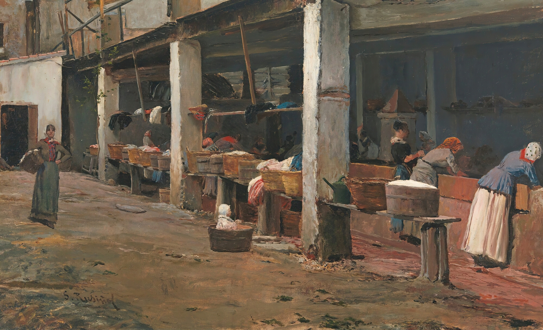 Lavaderos De La Barceloneta, by Santiago Rusiñol, public domain