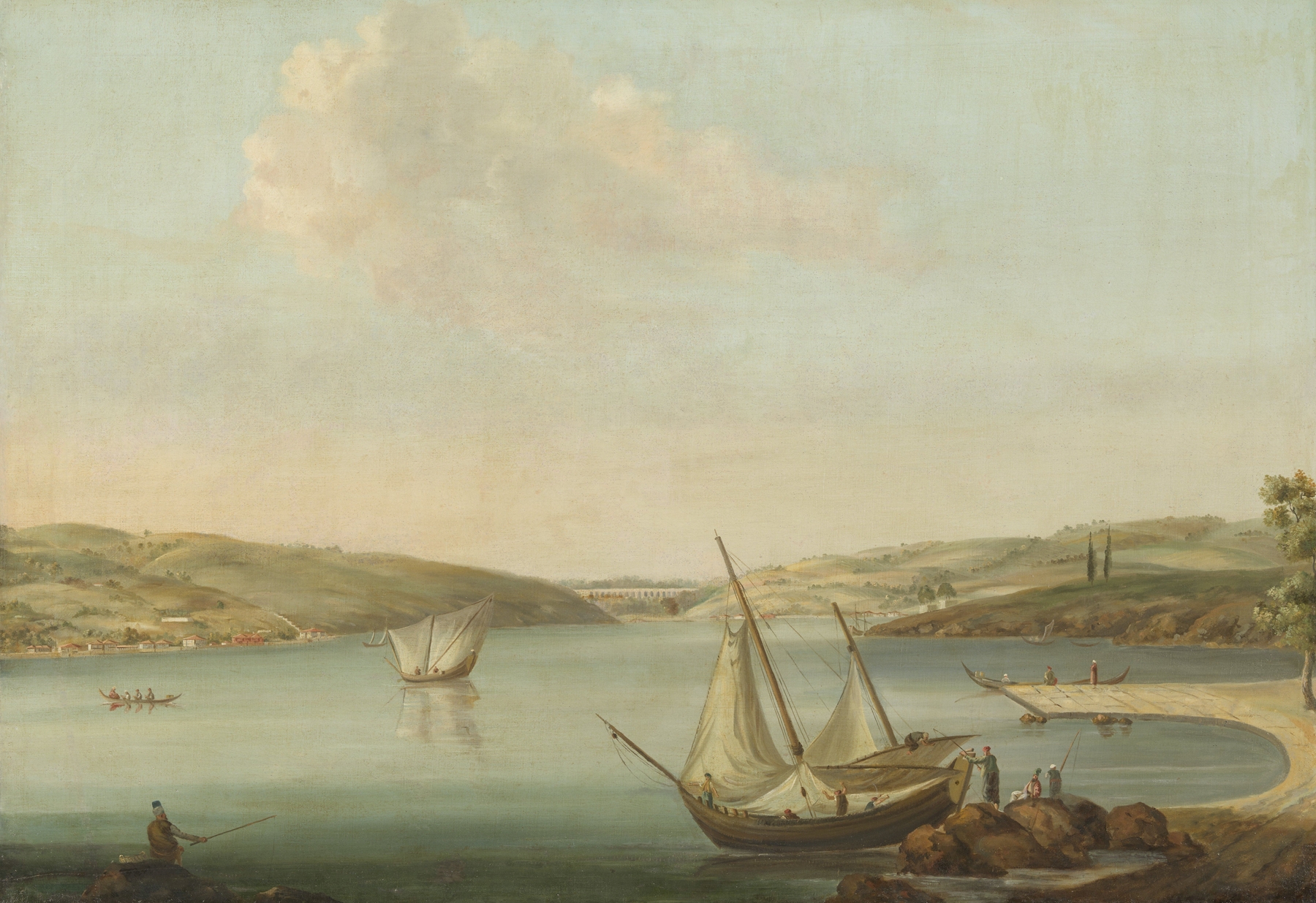Landscape of the Bosporus with aqueduct, oil painting by Antoine van der Steen