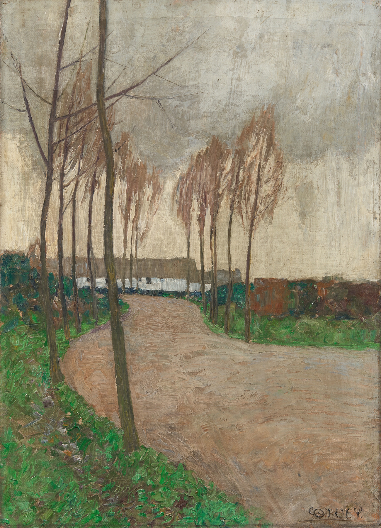 Landschaft mit Gehöft by Walter Ophey, oil painting depicting a farmhouse in nature.