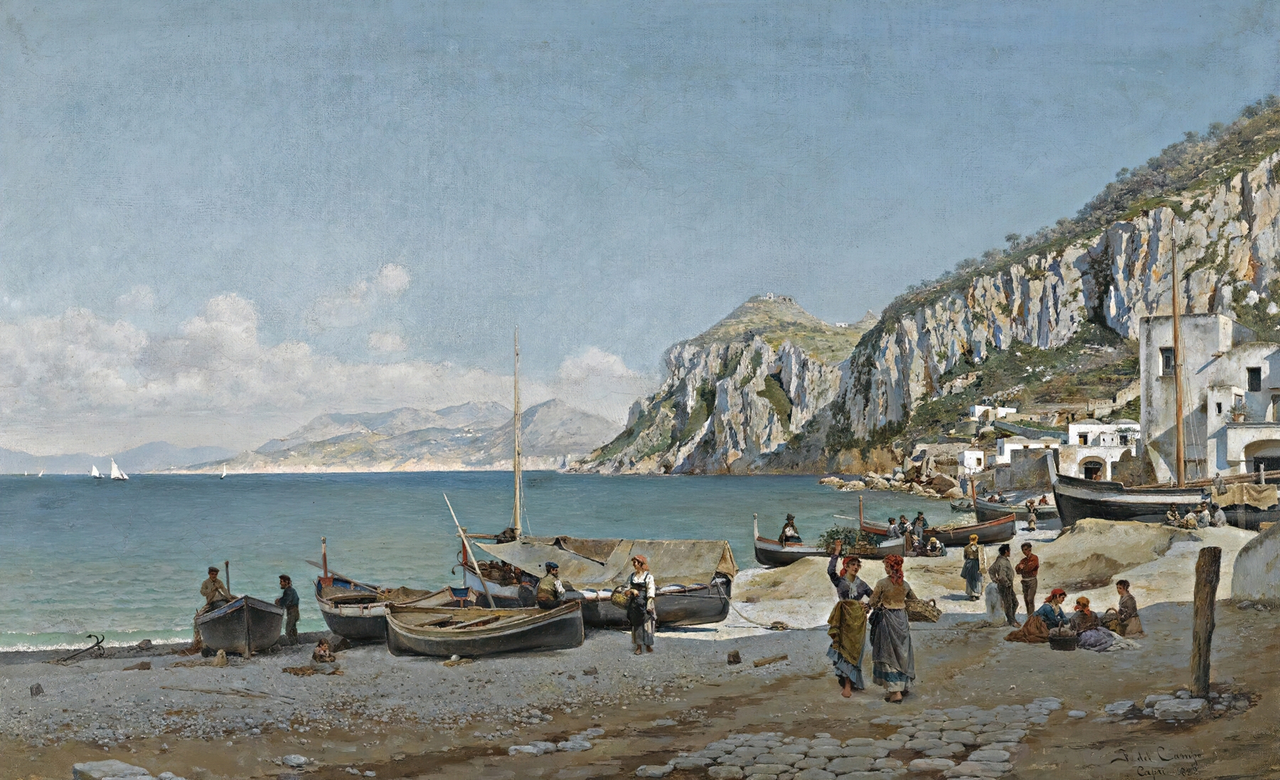 Marine scene with azure sea and cliffs by Federico del Campo, oil painting