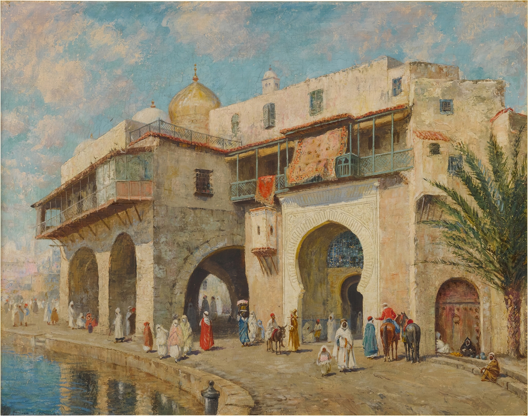 The Admiral’s Palace, Algiers Harbor by Addison Thomas Millar, impressionism, depicting a colorful harbor scene