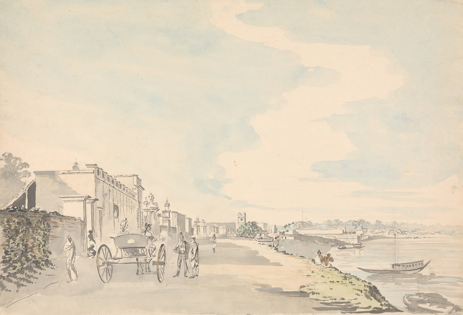 Chandernagore, West Bengal by Samuel Davis, oil painting depicting architecture and landscape.