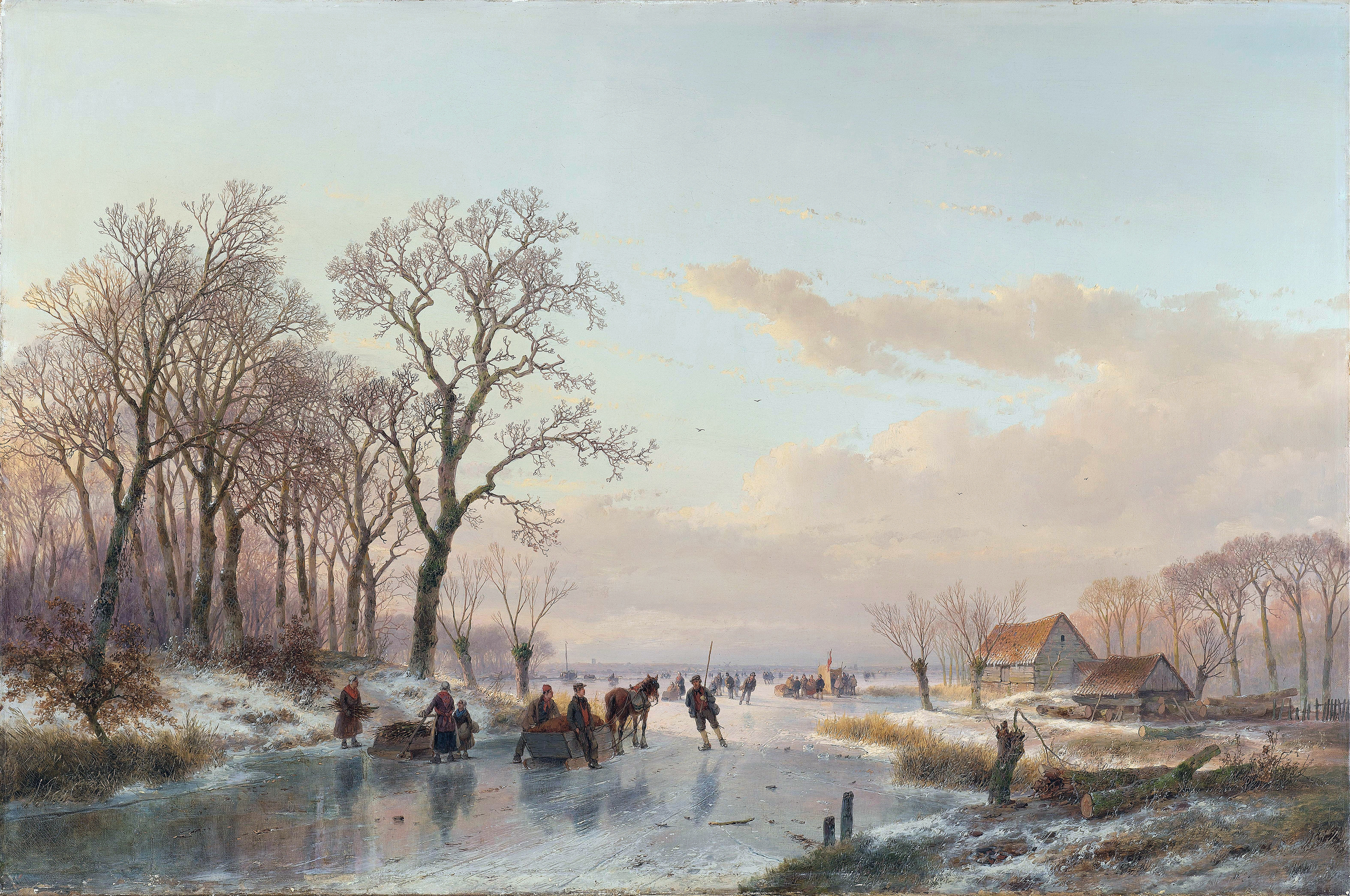 A Frozen Canal near the River Maas, by Andreas Schelfhout, public domain