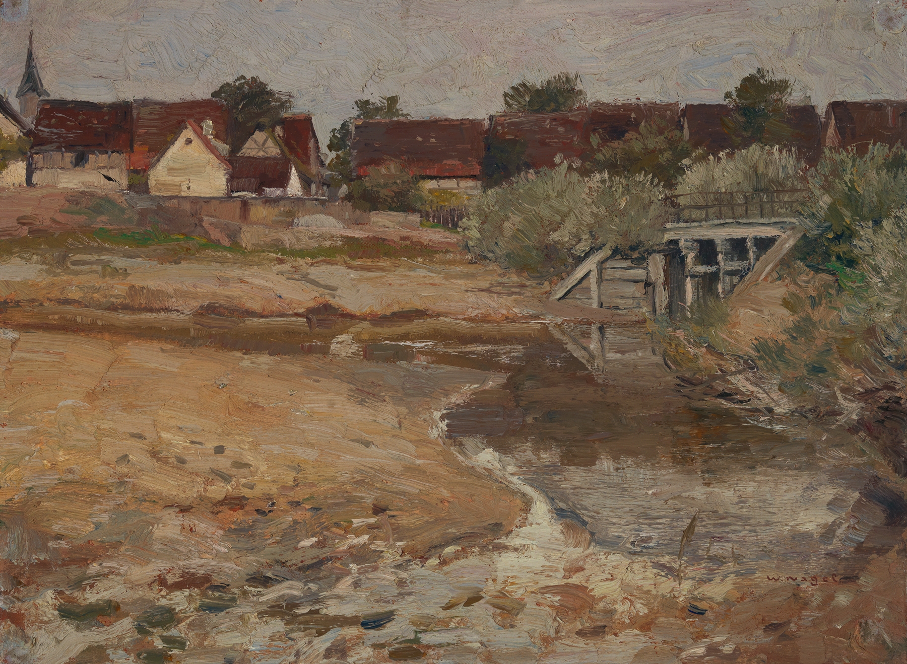 Vor dem Dorf by Wilhelm Nagel, oil on canvas showing skeletal trees and a muted sky.