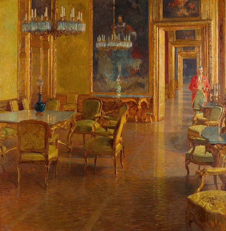 This painting depicts an interior scene in the Winter Palace of Prince Eugene of Savoy.