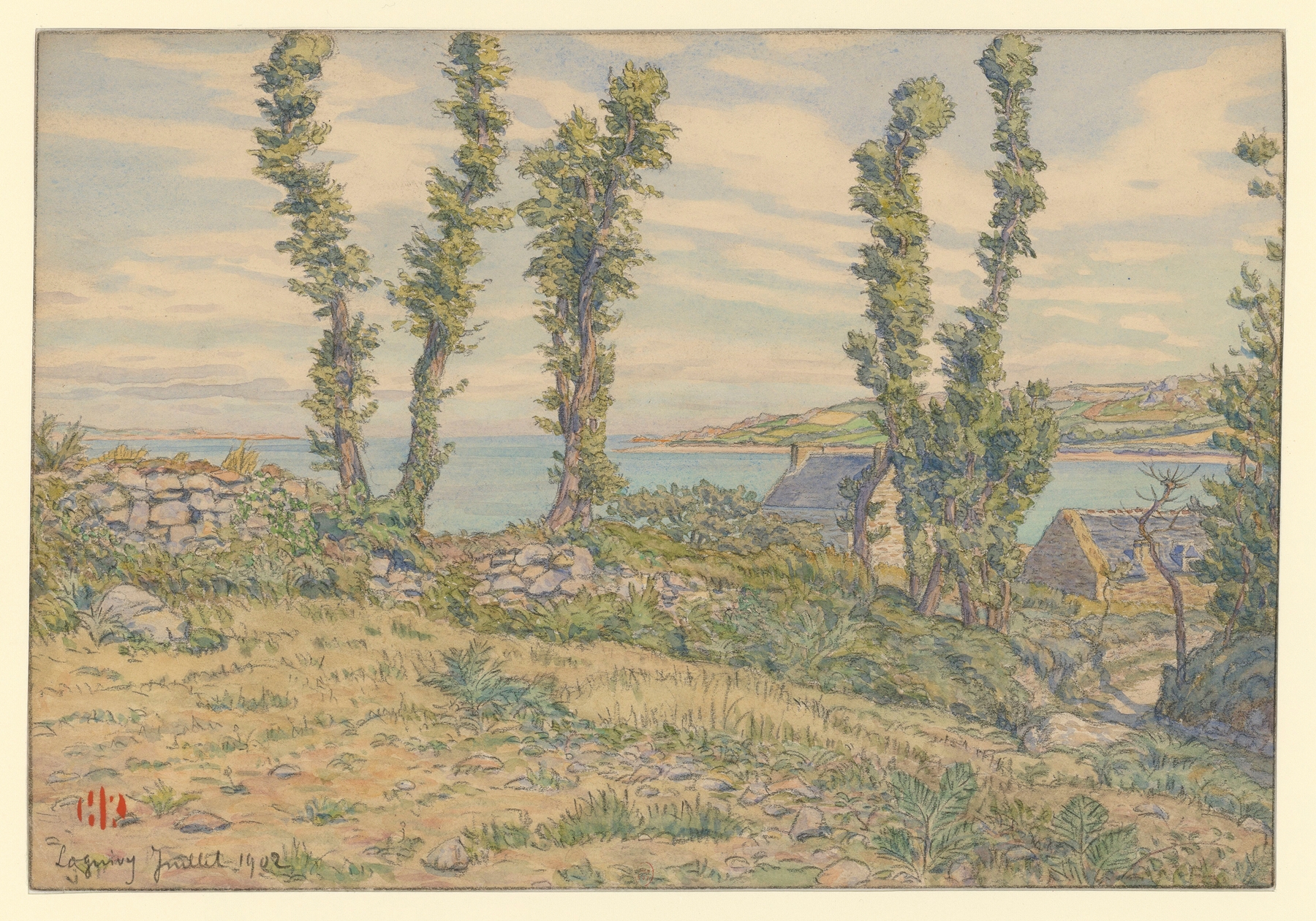 Loguivy by Henri Rivière, depicting ocean waves and sky in oil painting.