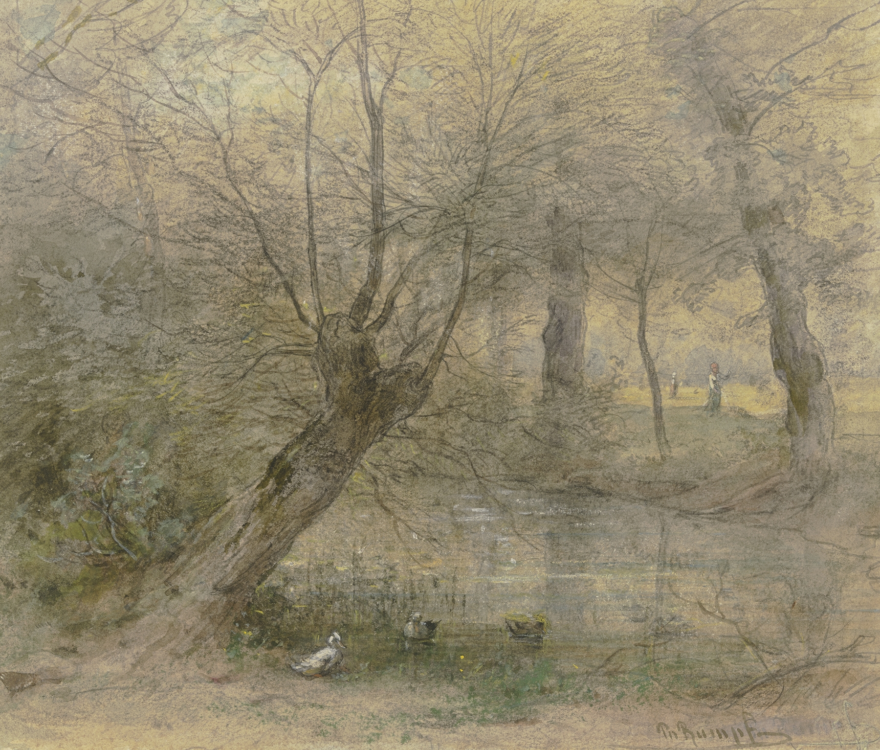 Landscape with a river and ducks, oil painting by Philipp Rumpf