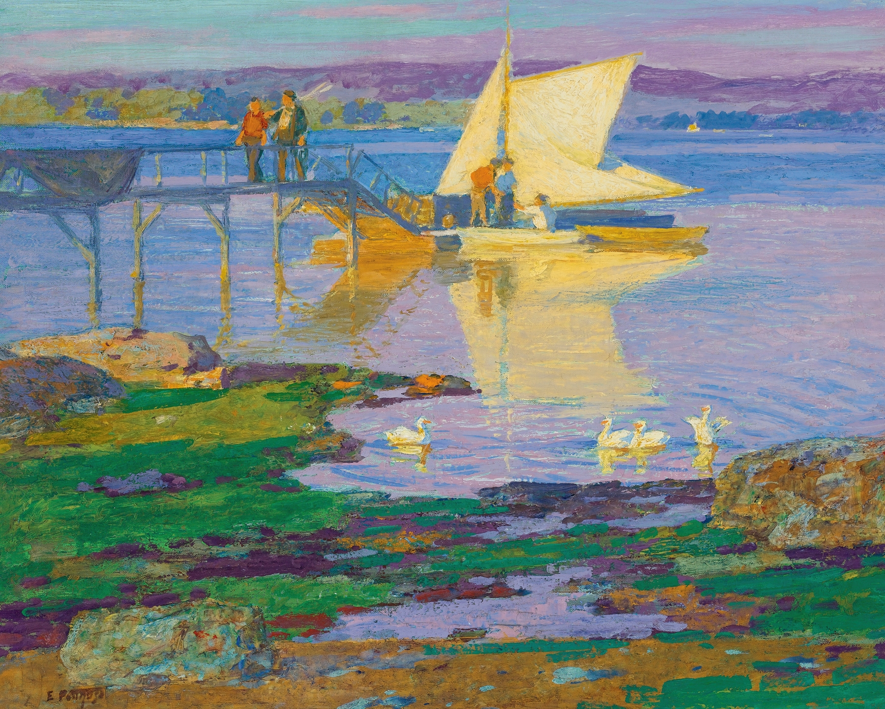 Boat At Dock, by Edward Henry Potthast, public domain