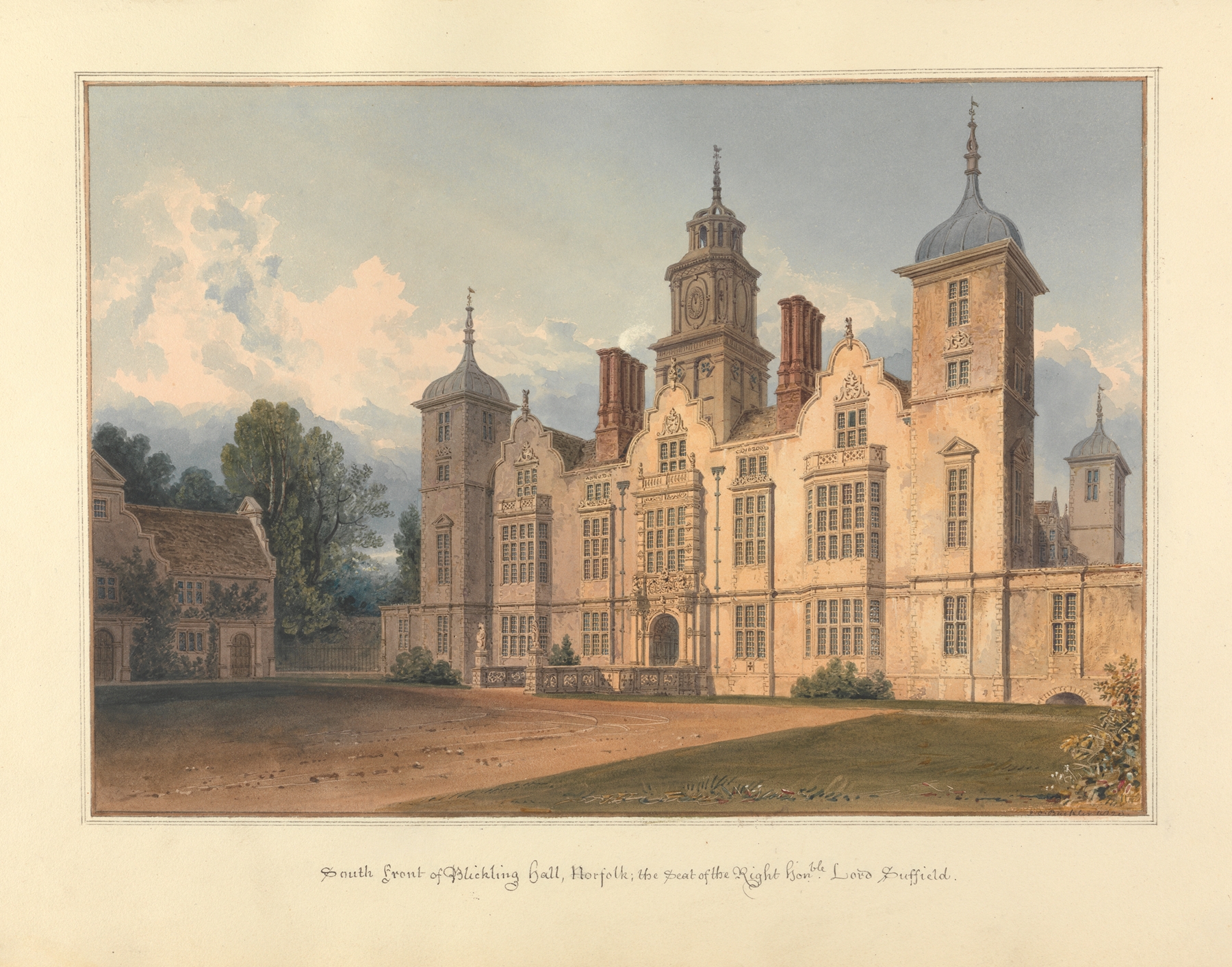 Watercolour by John Buckler depicting Blickling Hall in Norfolk