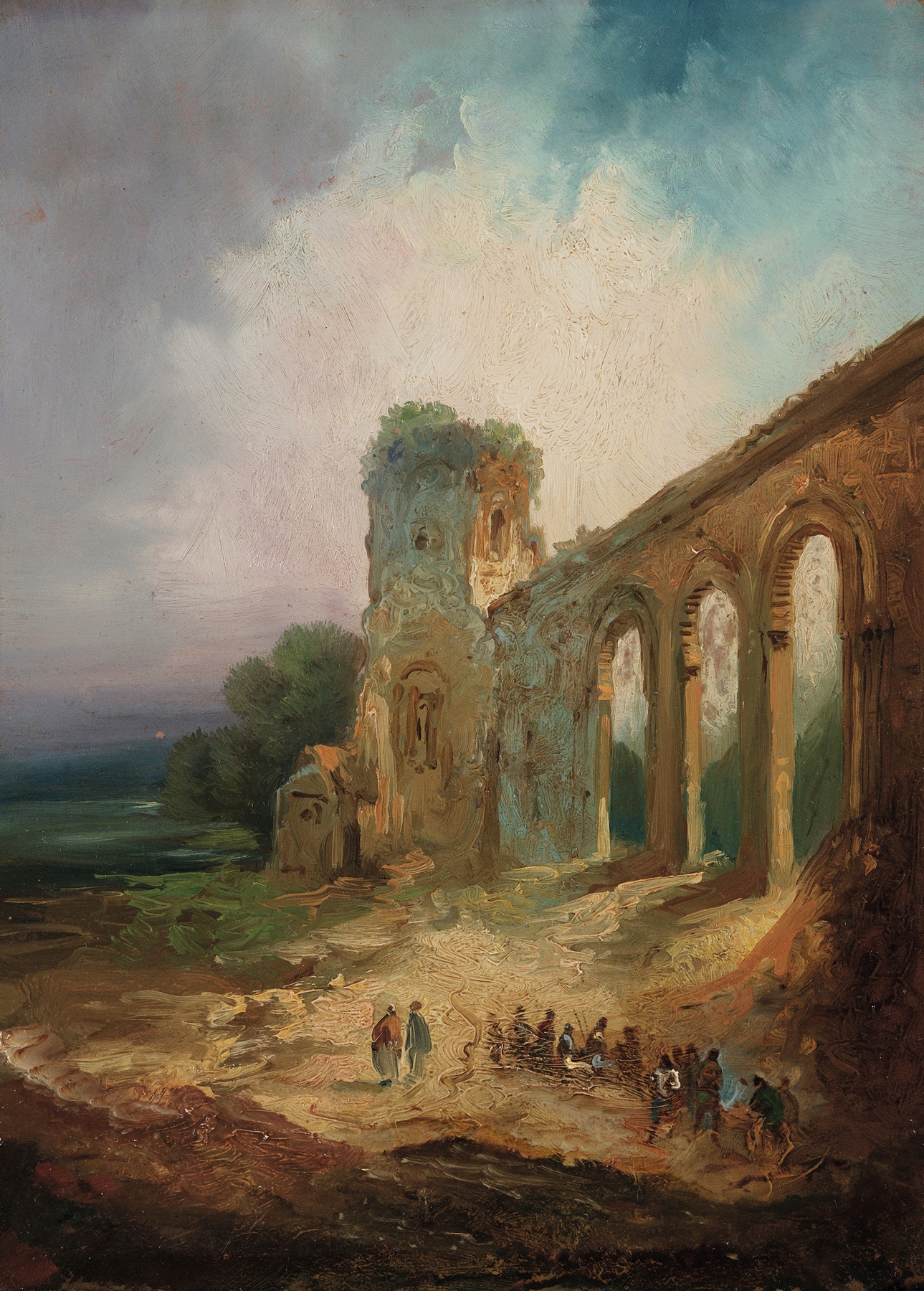 Ruins by Eugenio Lucas Velázquez, oil painting depicting crumbling arches and stonework