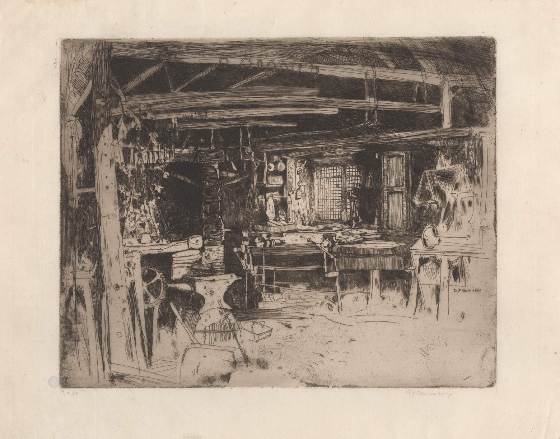The Smithy, by David Young Cameron, public domain