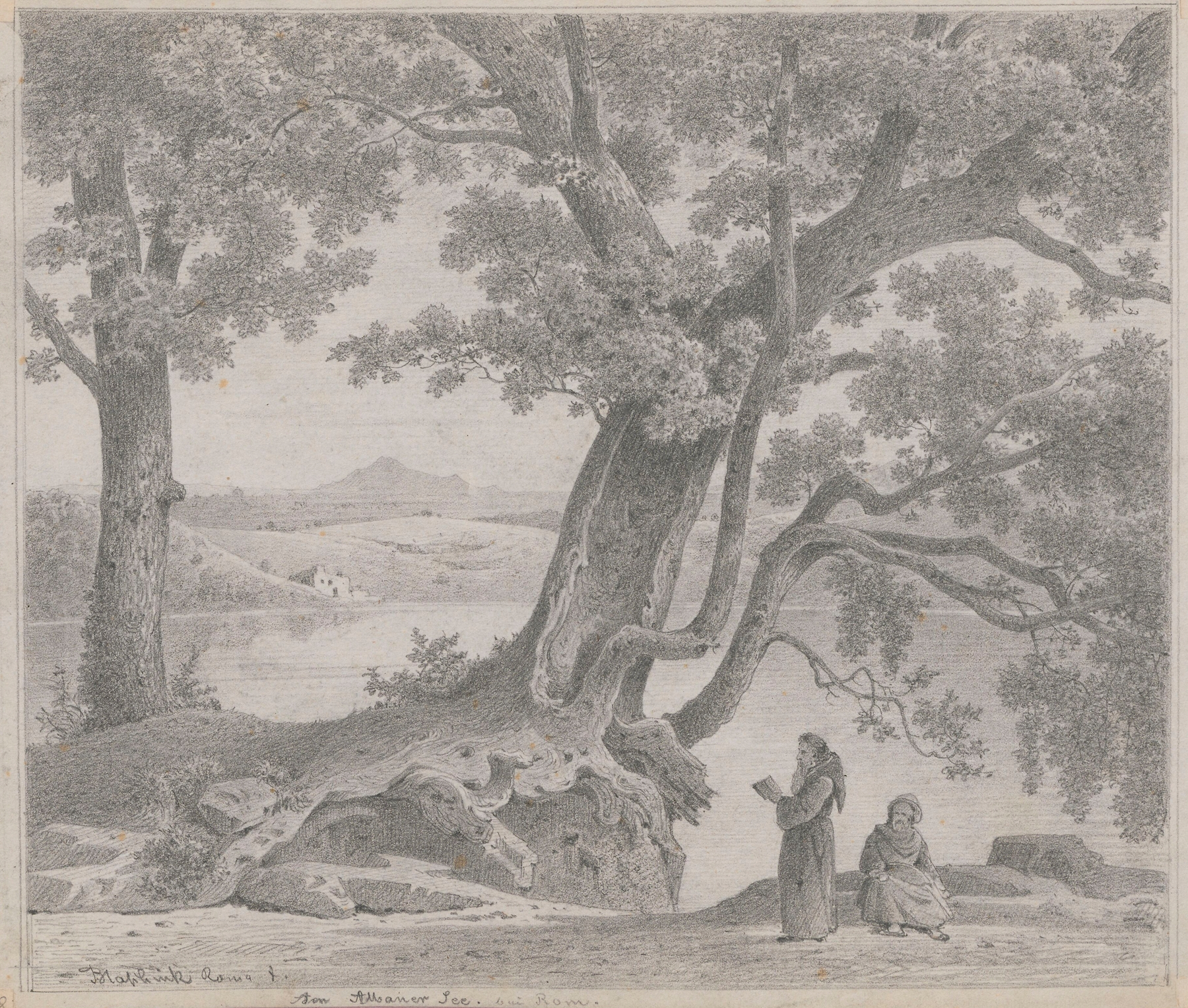 Monks on the shore of Lake Albano, oil on canvas by Arthur Blaschnik