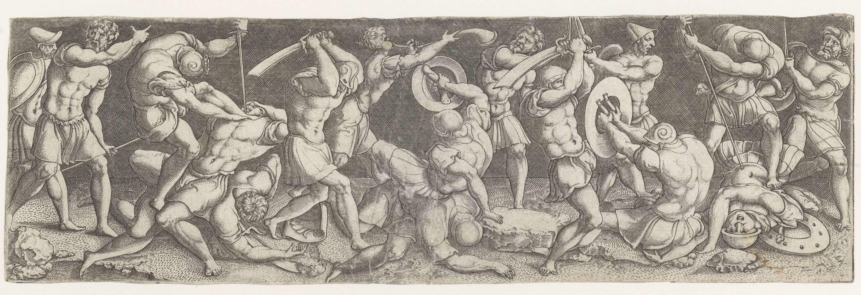 Gevecht tussen Romeinse soldaten, by Monogrammist AC (16e eeuw), public domain