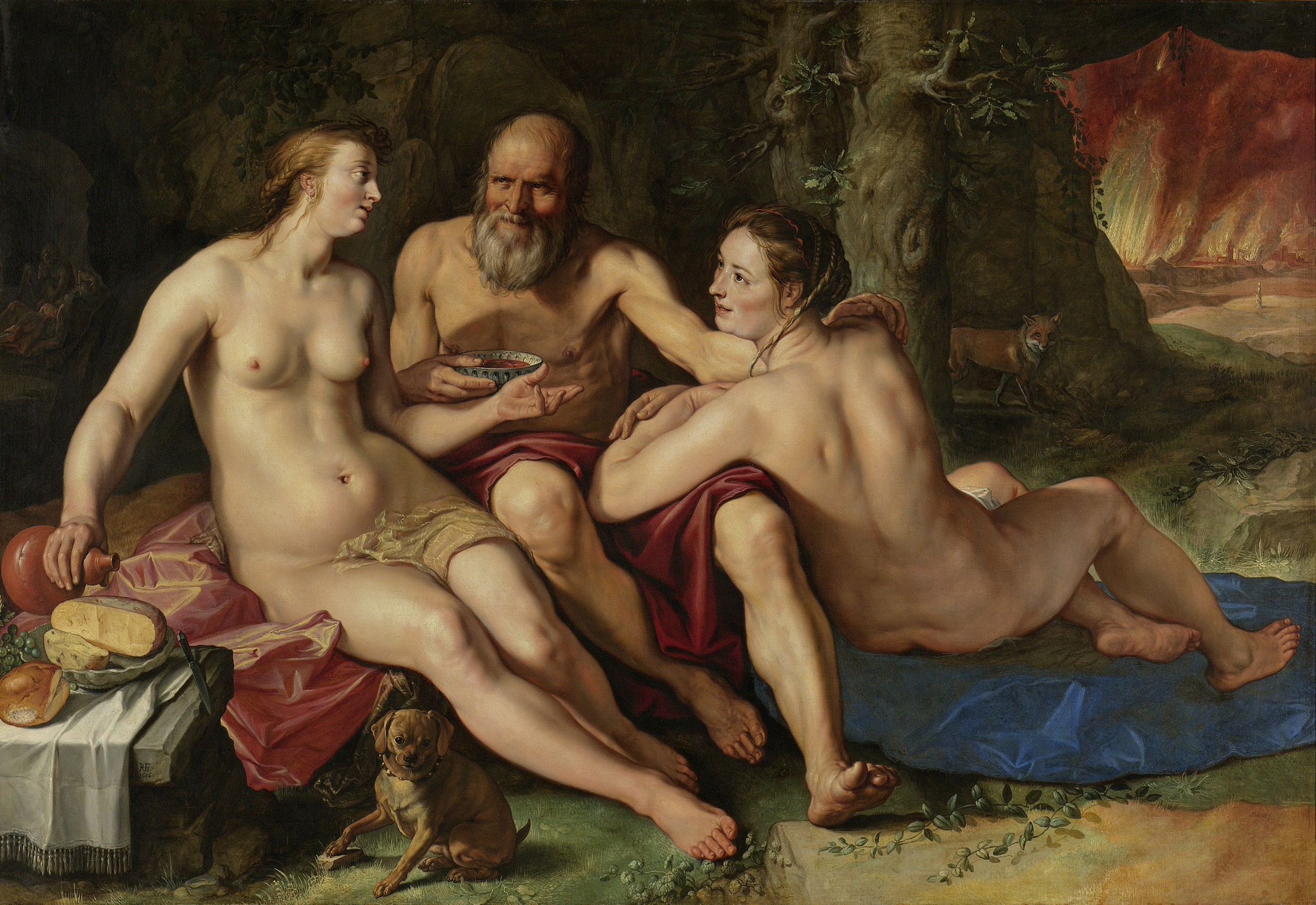 Lot and his Daughters, oil on canvas by Hendrick Goltzius