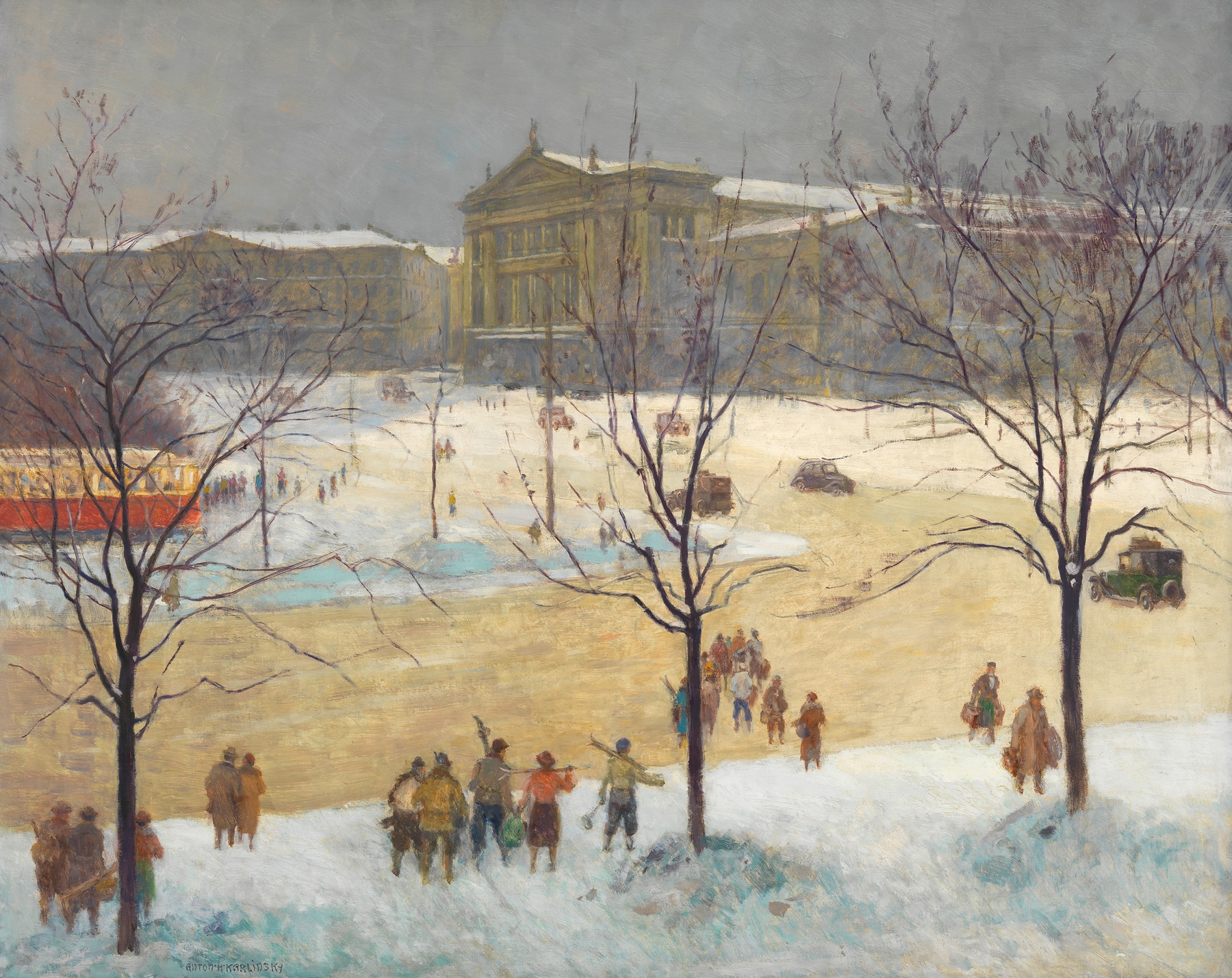Südbahnhof im Schnee, by Anton Hans Karlinsky, public domain