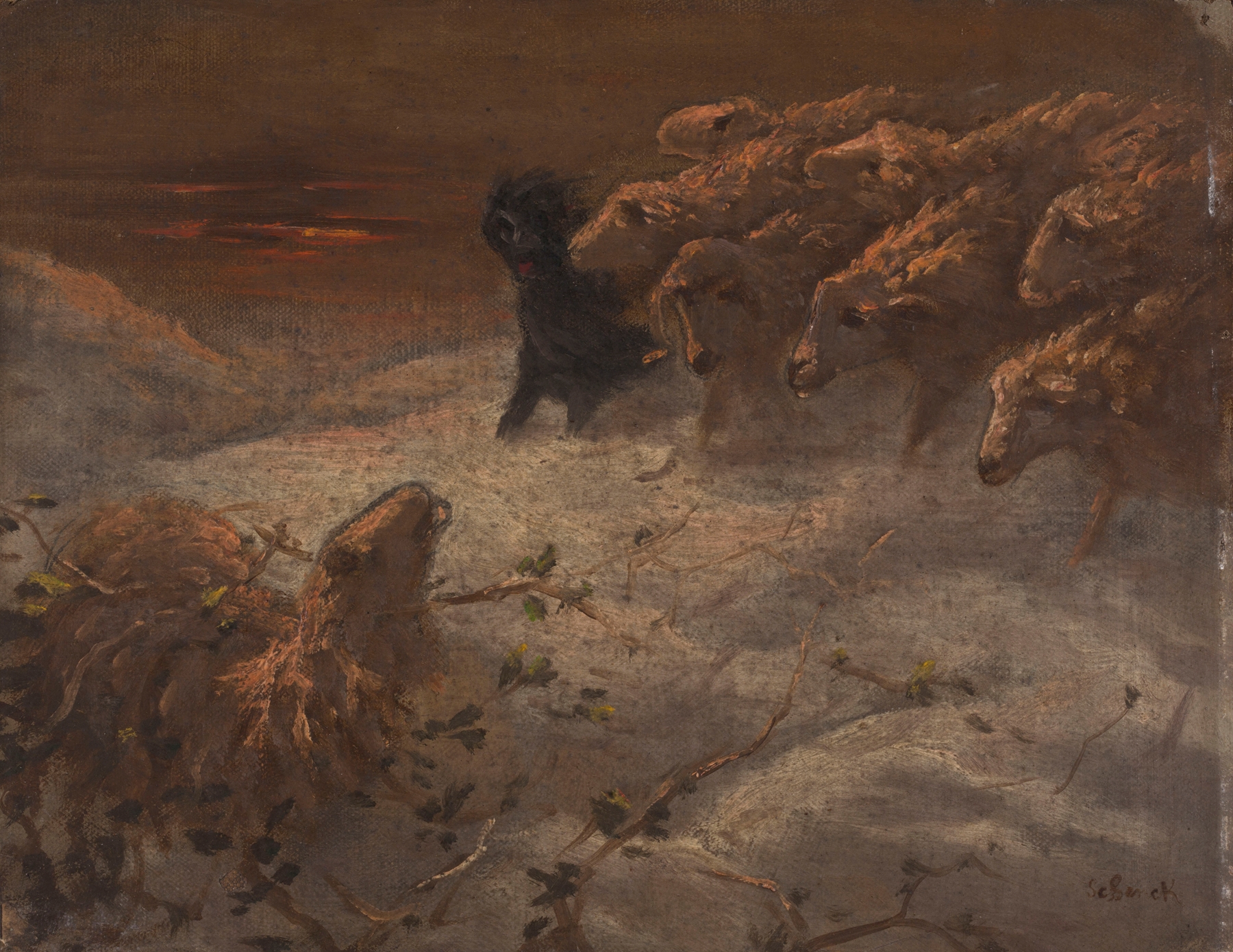 Moutons by August Friedrich Schenck, oil on canvas depicting sheep in a lush landscape
