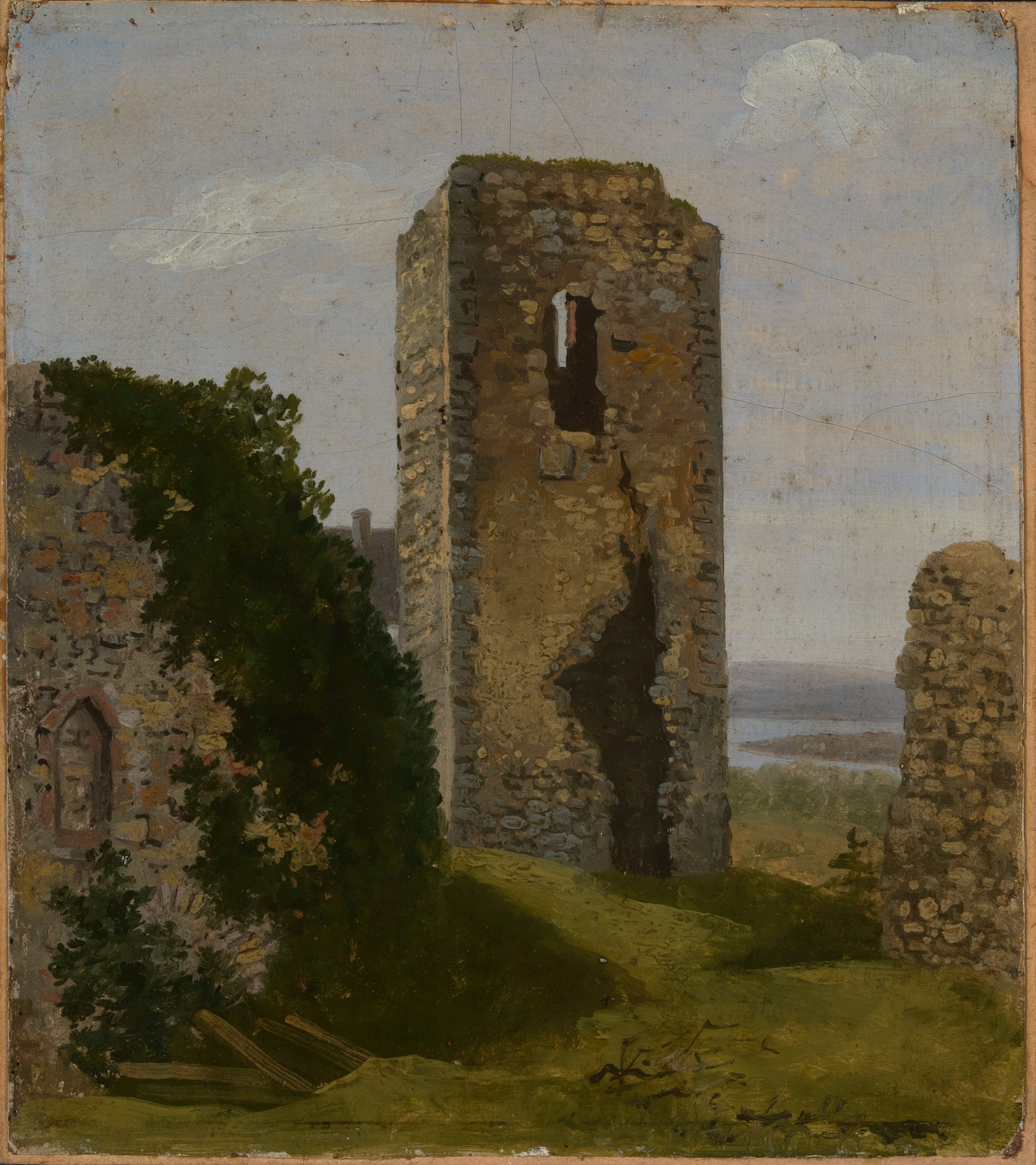 Turmruine by Georg Wilhelm Issel, oil on canvas depicting a crumbling tower under a gray sky