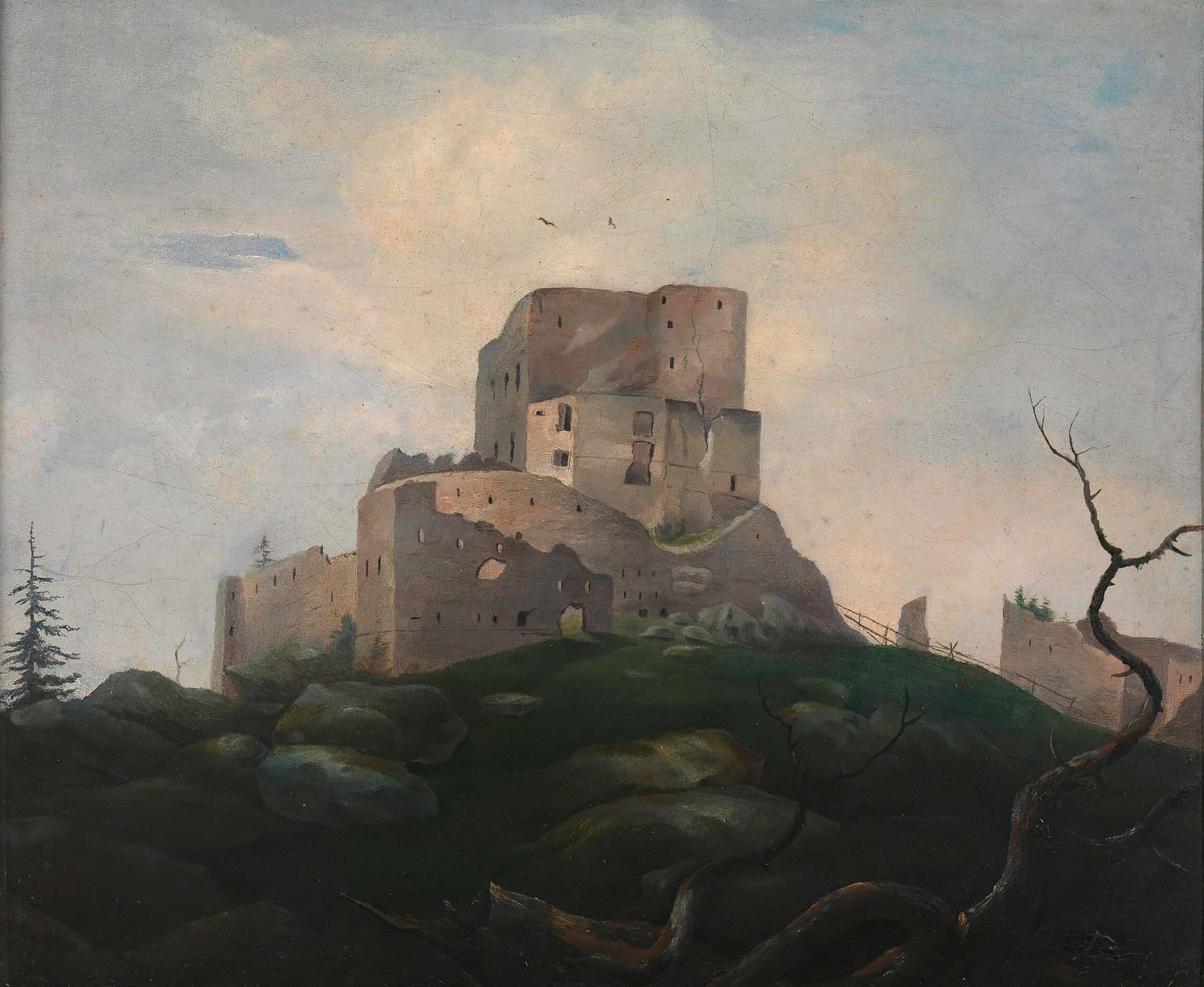 Die Ruine Wittinghausen by Adalbert Stifter, oil painting of castle ruins in golden light