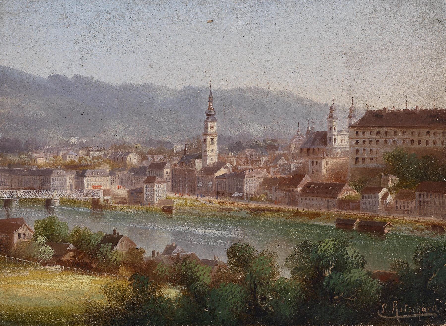 Blick auf Linz, by Hubert Sattler, public domain