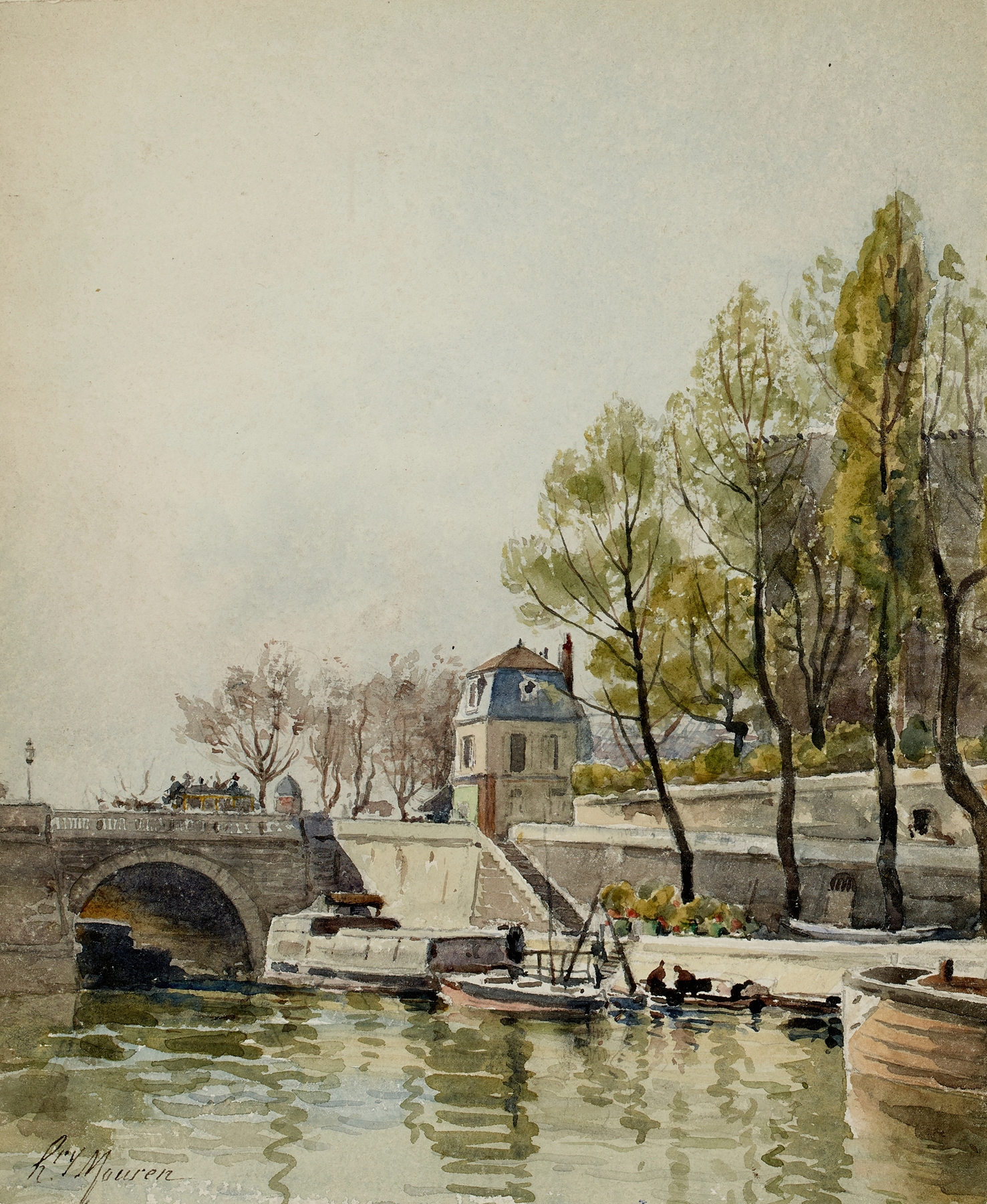 Le pont Sully by Henri Laurent Mouren, oil on canvas depicting a bridge over the Seine.
