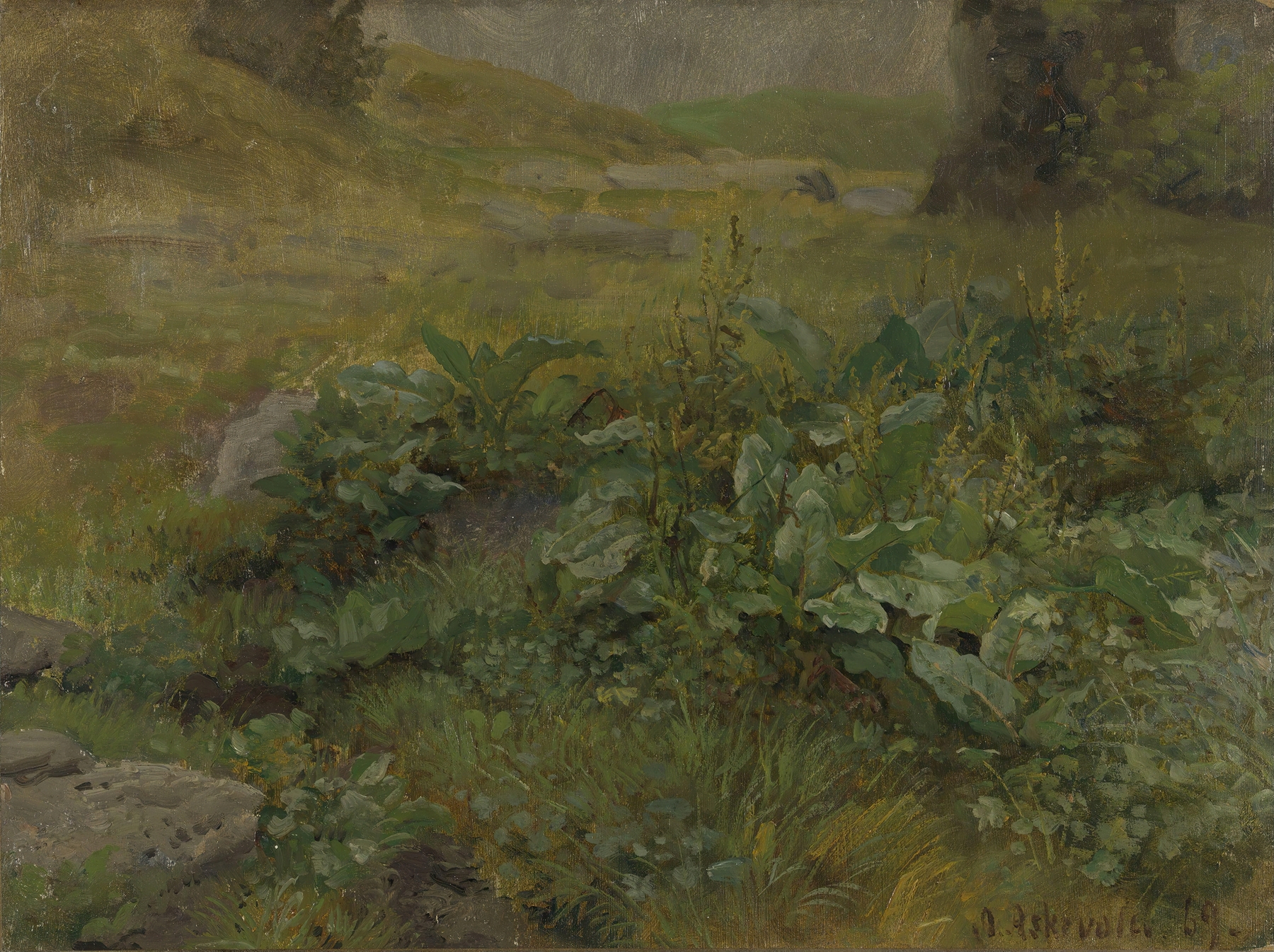 Landscape Study by Anders Askevold, oil on canvas showing rolling hills and soft light.